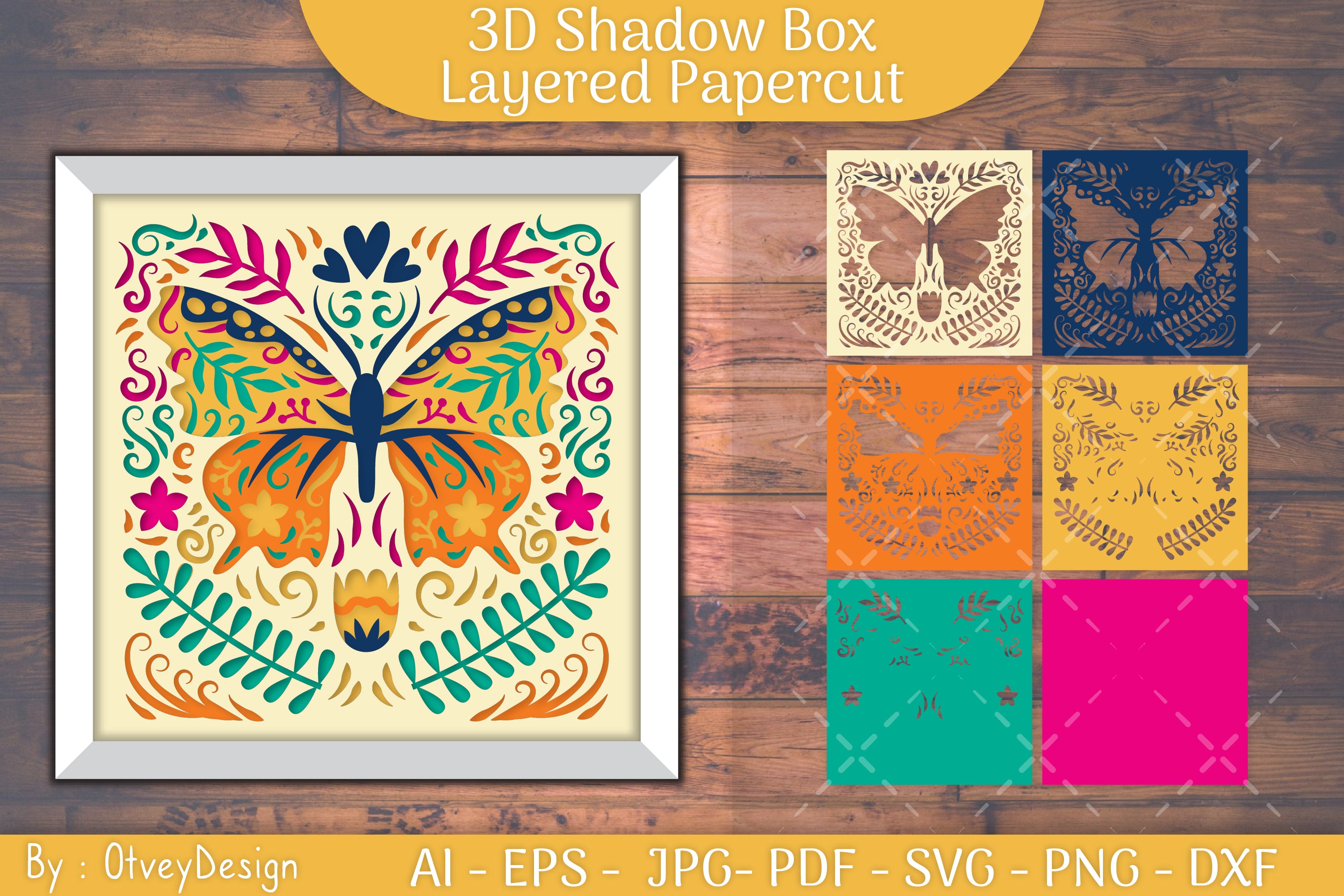 Butterfly Folk Art 3D Shadow Box SVG Bundle 5 - CraftNest - Digital Crafting and Art