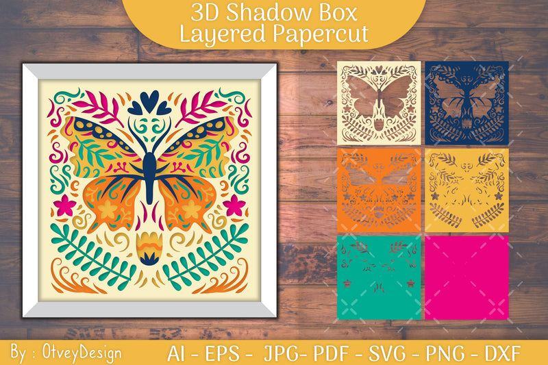 Butterfly Folk Art 3D Shadow Box SVG Bundle 5 - CraftNest - Digital Crafting and Art