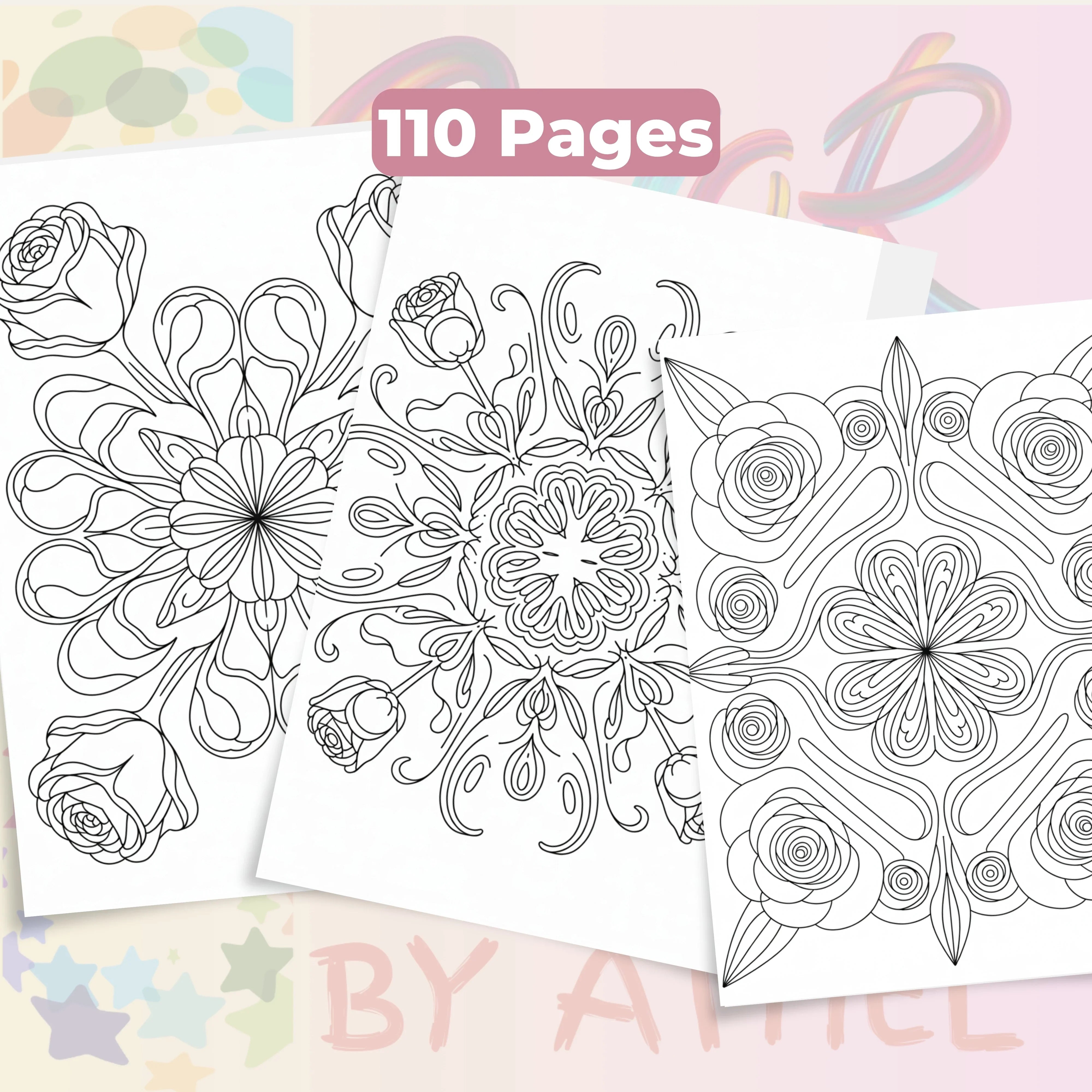 Rose Mandala Coloring Book Bundle - CraftNest - Digital Crafting and Art
