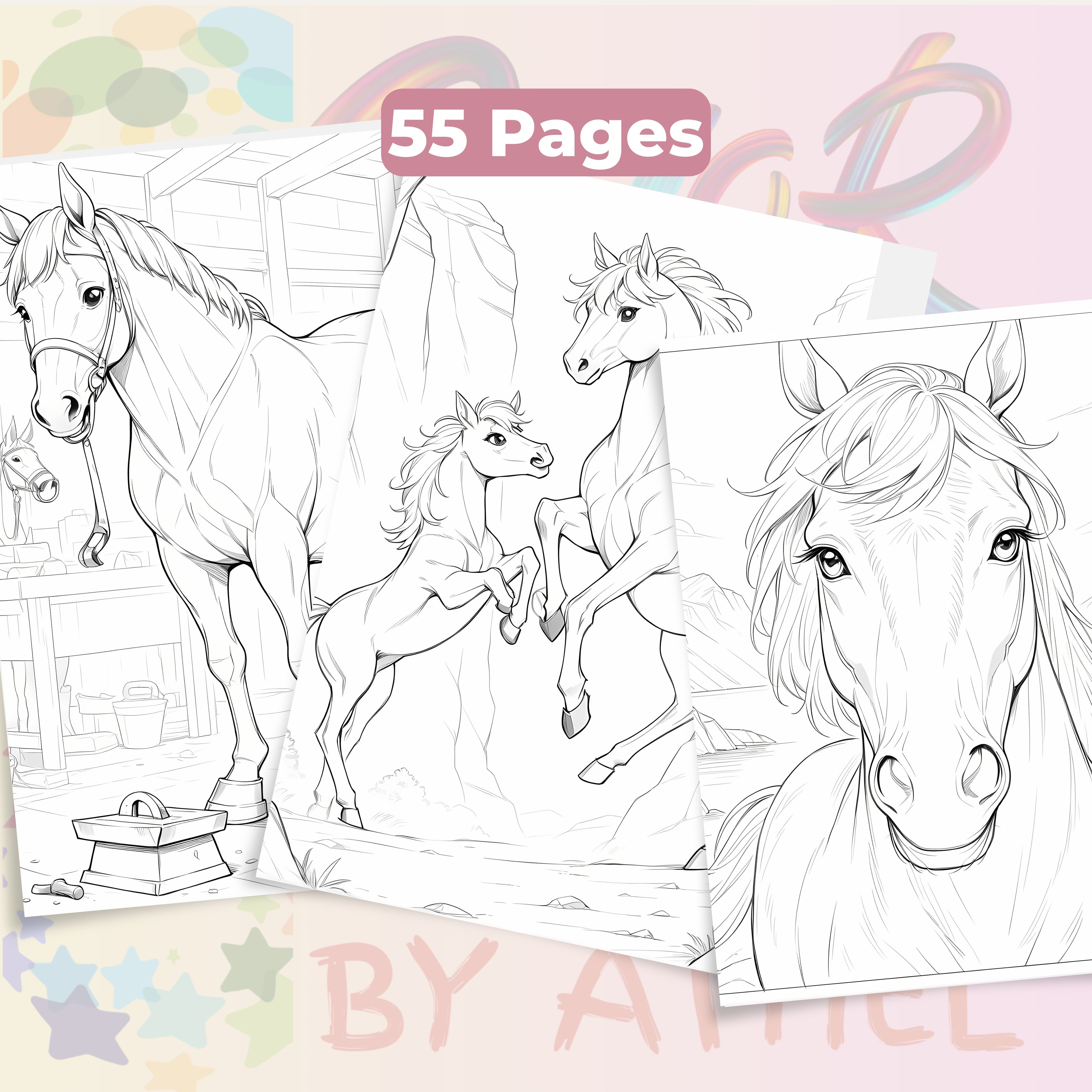 Horses Coloring Books Bundle