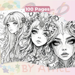 Fantasy Women Portraits Coloring Book Bundle - CraftNest - Digital Crafting and Art