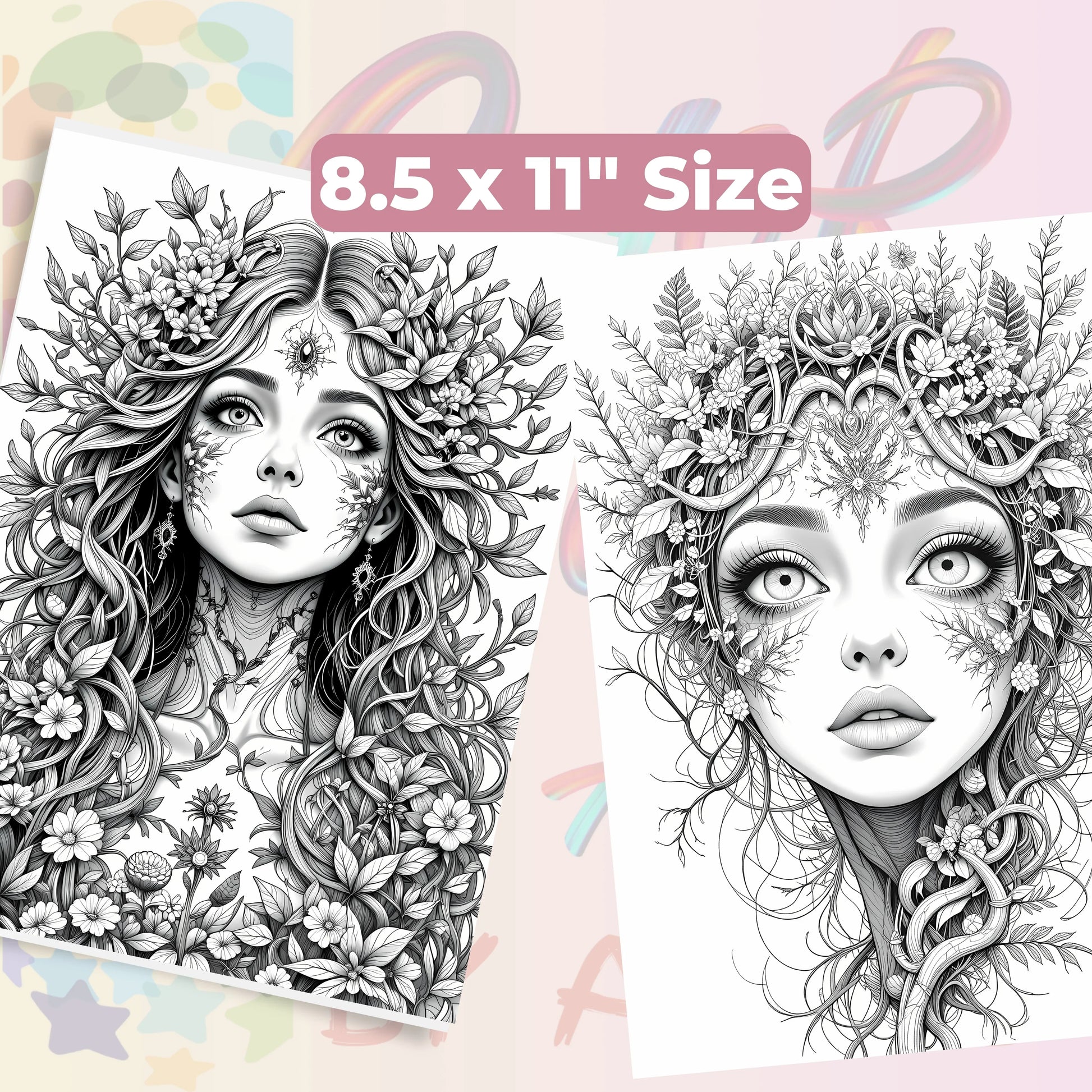 Fantasy Women Portraits Coloring Book Bundle - CraftNest - Digital Crafting and Art