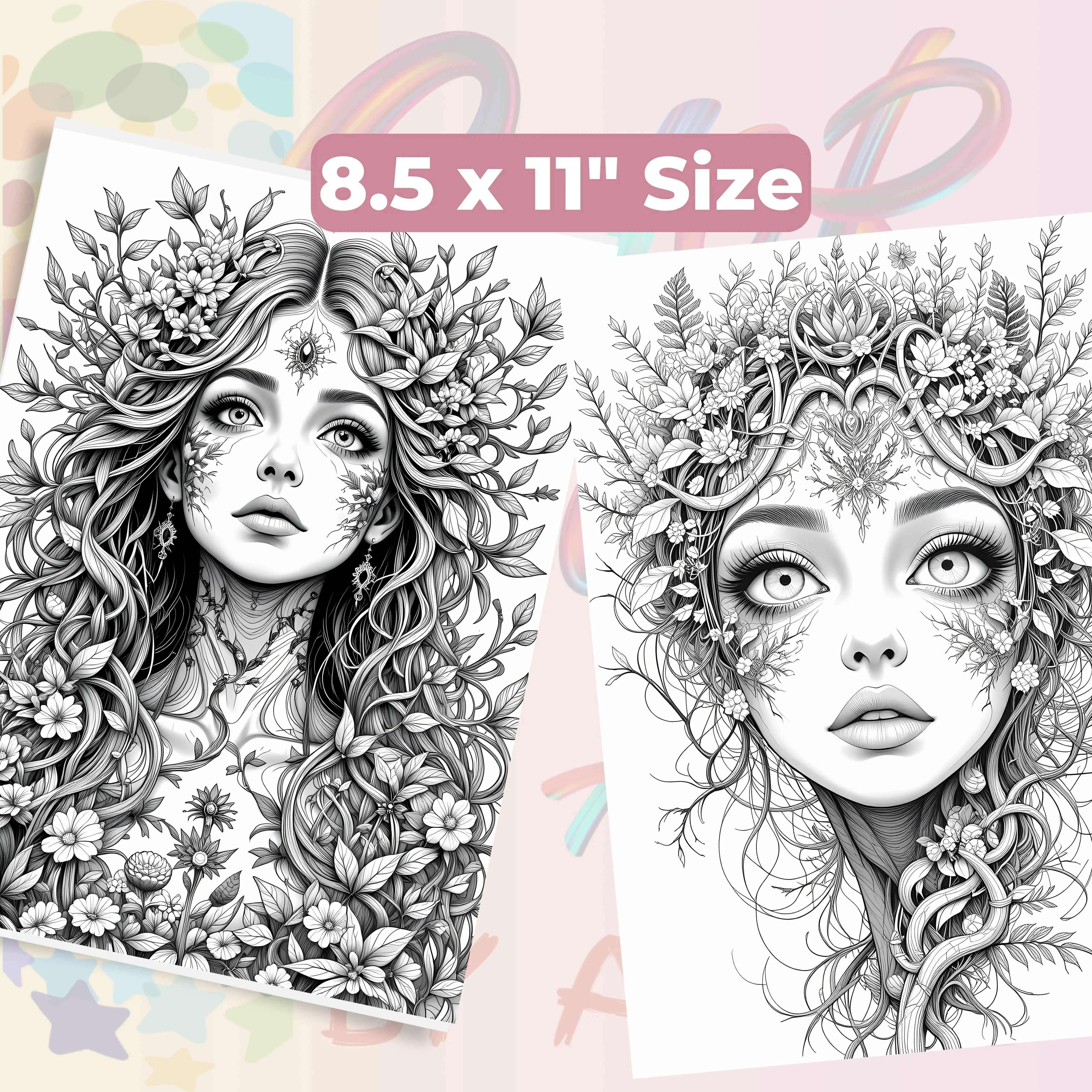 Fantasy Women Portraits Coloring Book Bundle - CraftNest - Digital Crafting and Art