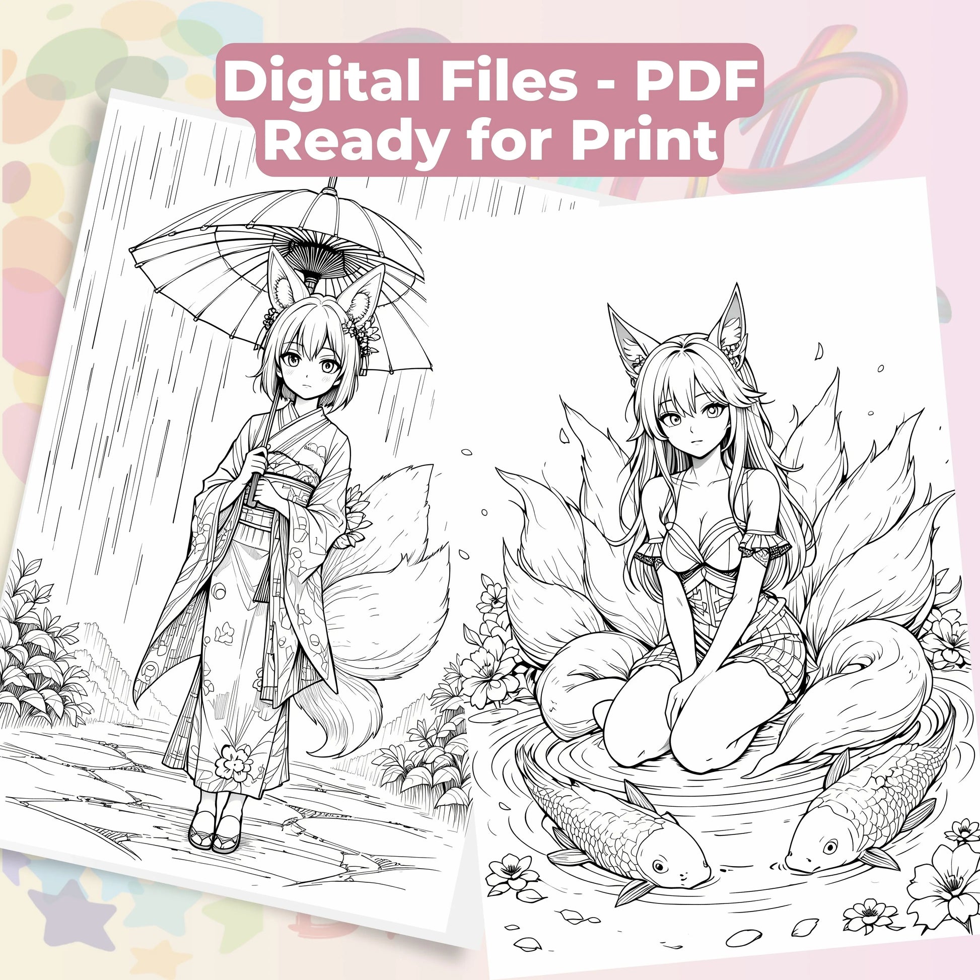 Whispers of the Kitsune Coloring Book Bundle - CraftNest - Digital Crafting and Art