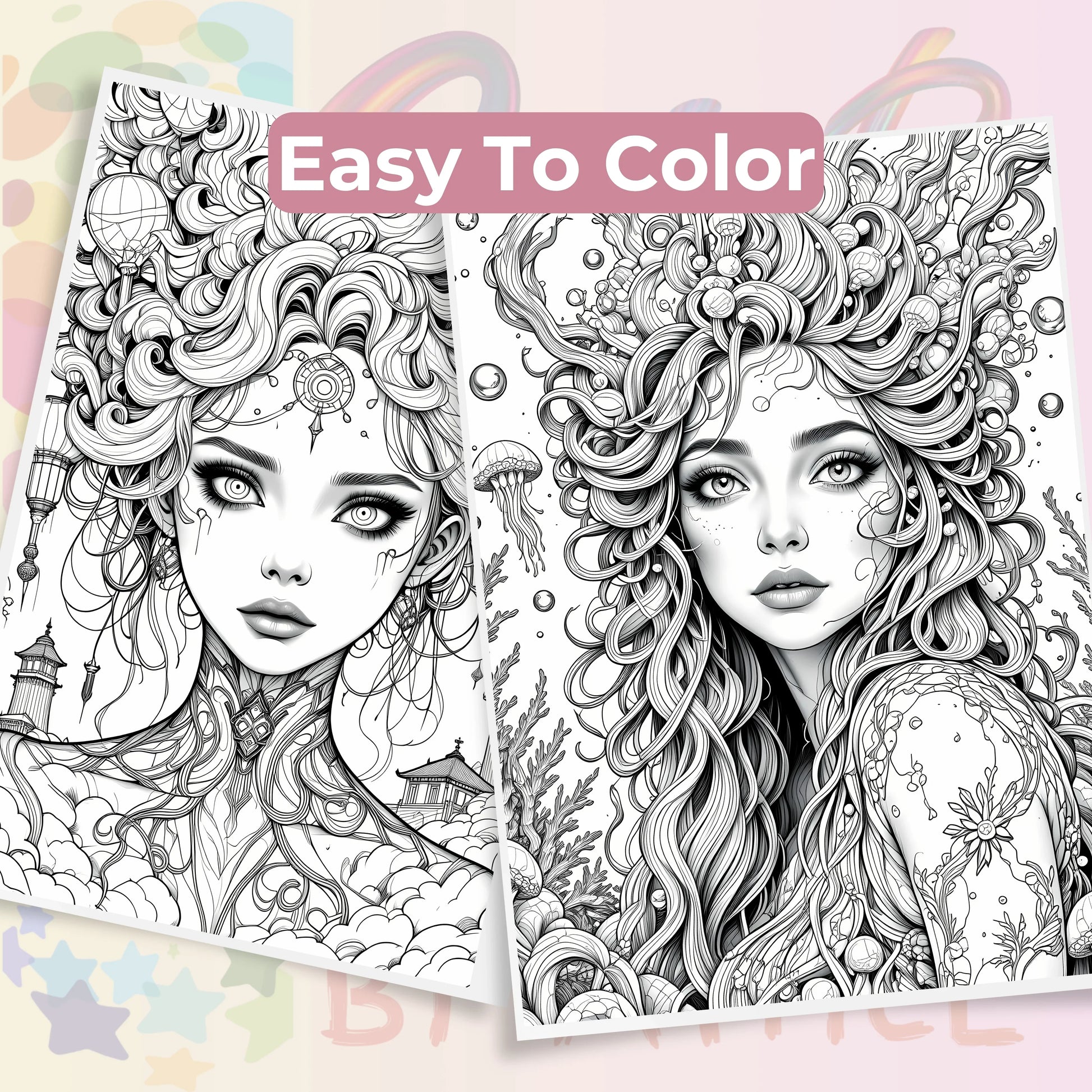 Fantasy Women Portraits Coloring Book Bundle - CraftNest - Digital Crafting and Art