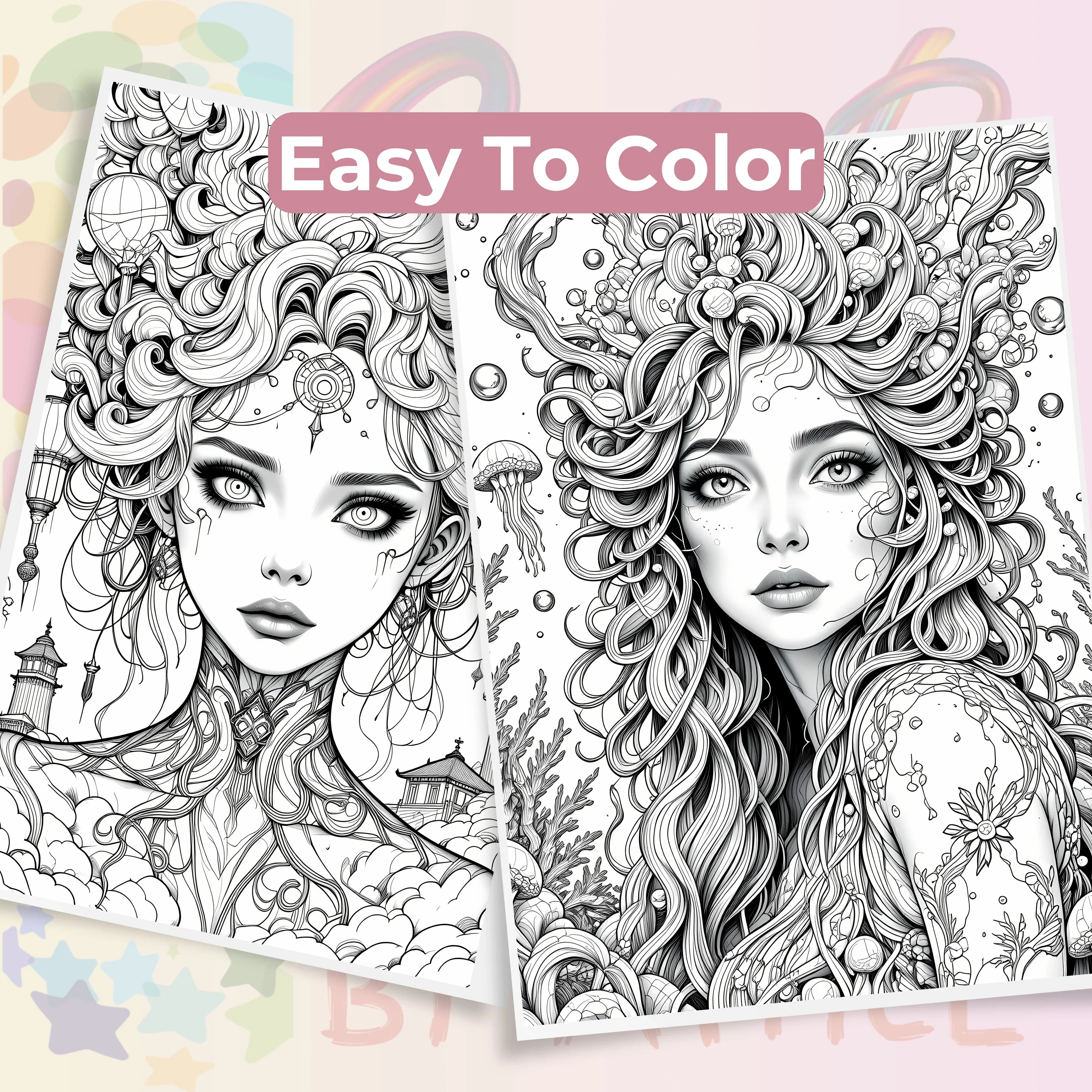 Fantasy Women Portraits Coloring Book Bundle - CraftNest - Digital Crafting and Art