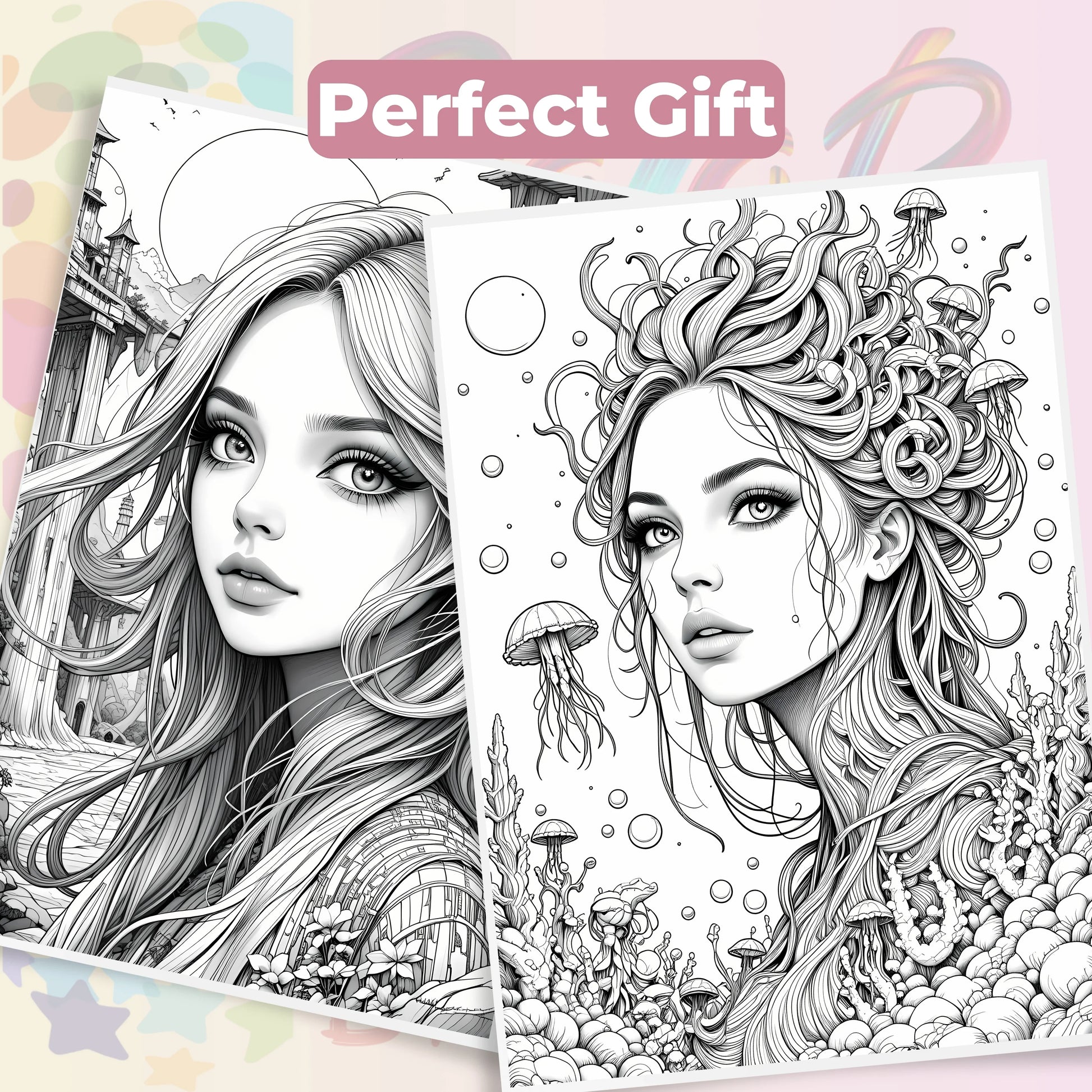 Fantasy Women Portraits Coloring Book Bundle - CraftNest - Digital Crafting and Art