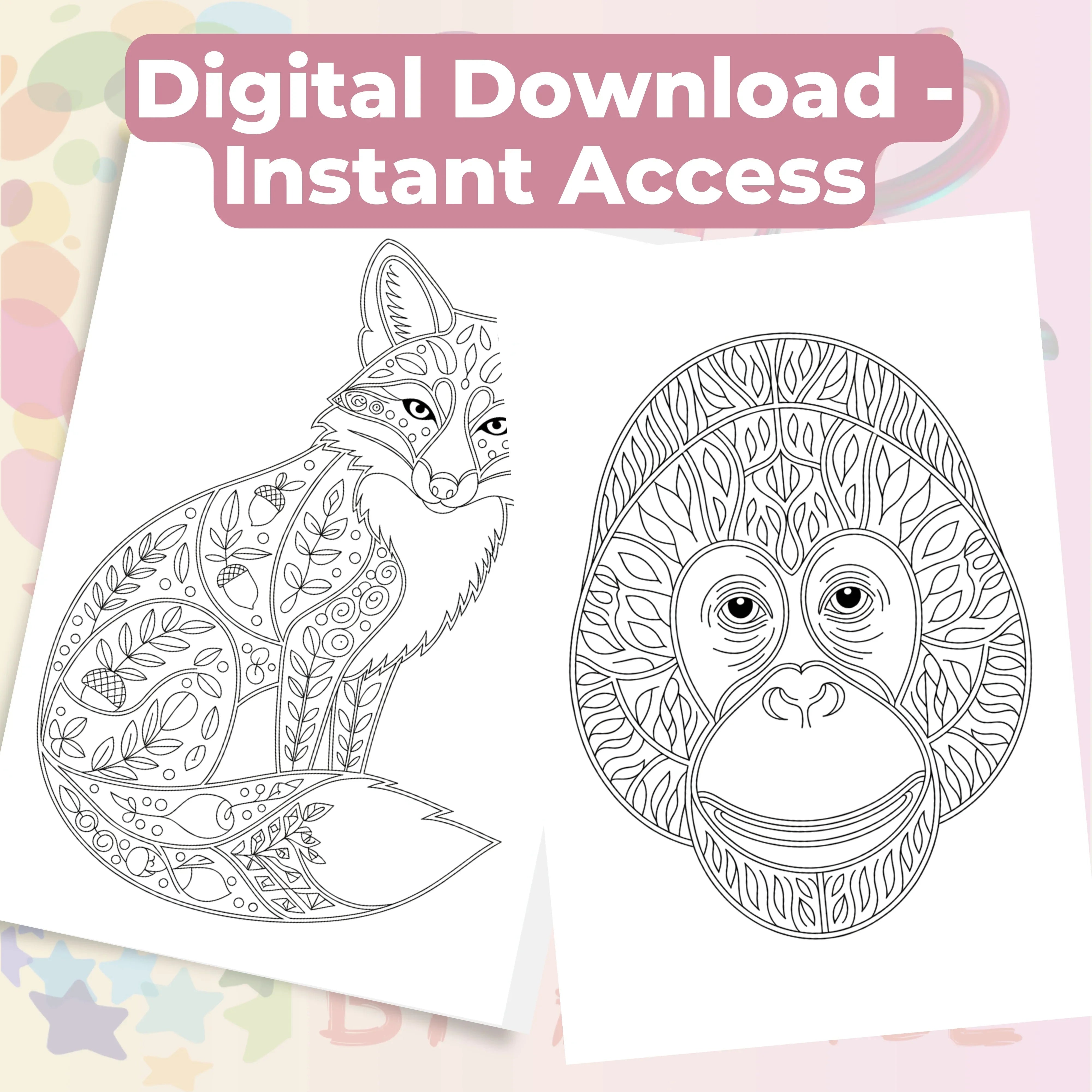 Zentangle & Monochrome Wild Animals Coloring Books Bundle - CraftNest - Digital Crafting and Art