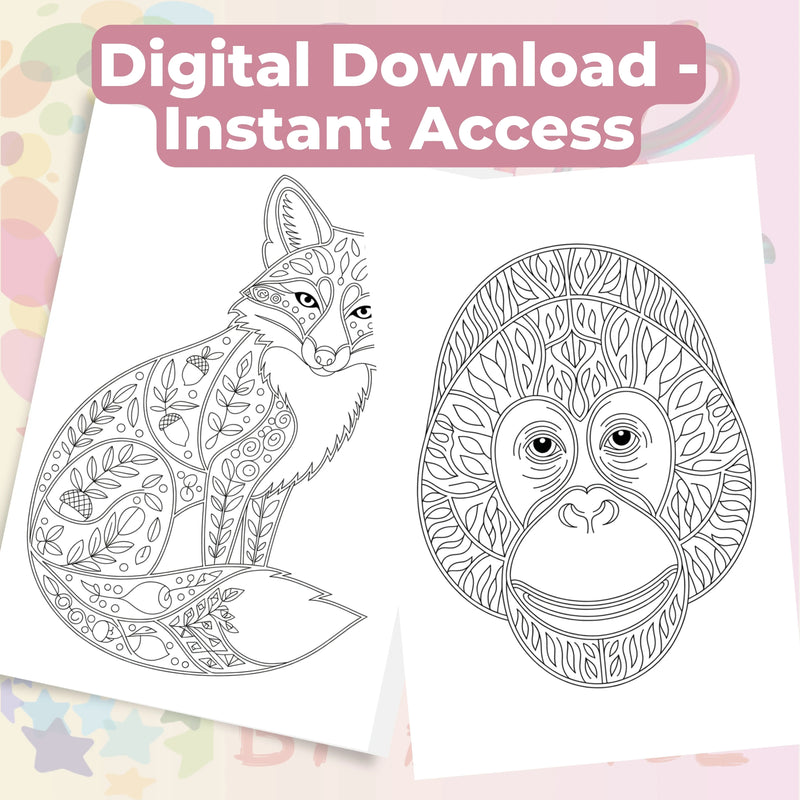 Zentangle & Monochrome Wild Animals Coloring Books Bundle - CraftNest - Digital Crafting and Art
