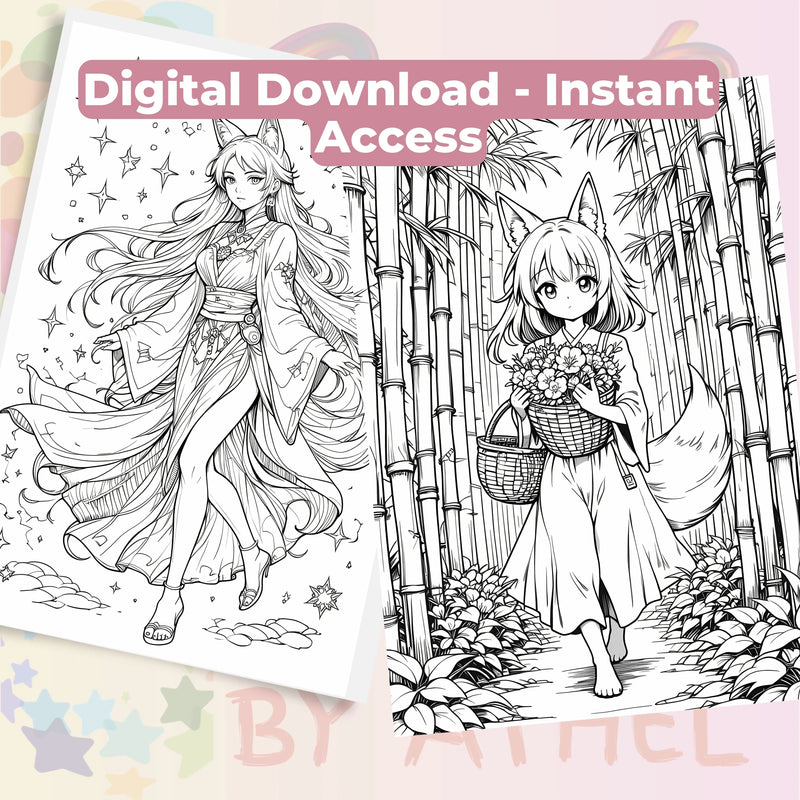 Whispers of the Kitsune Coloring Book Bundle - CraftNest - Digital Crafting and Art