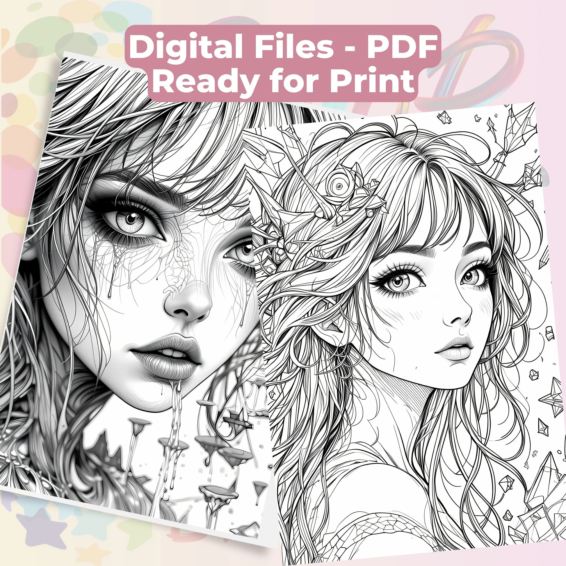 Fantasy Women Portraits Coloring Book Bundle - CraftNest - Digital Crafting and Art