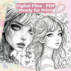 Fantasy Women Portraits Coloring Book Bundle - CraftNest - Digital Crafting and Art