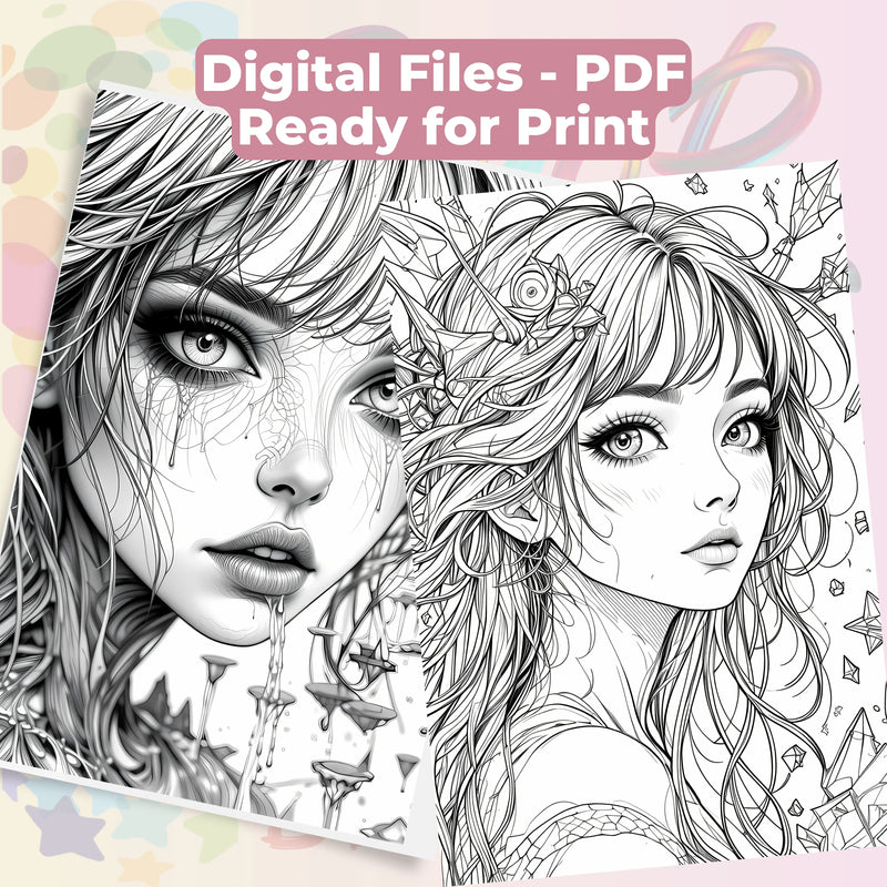 Fantasy Women Portraits Coloring Book Bundle - CraftNest - Digital Crafting and Art