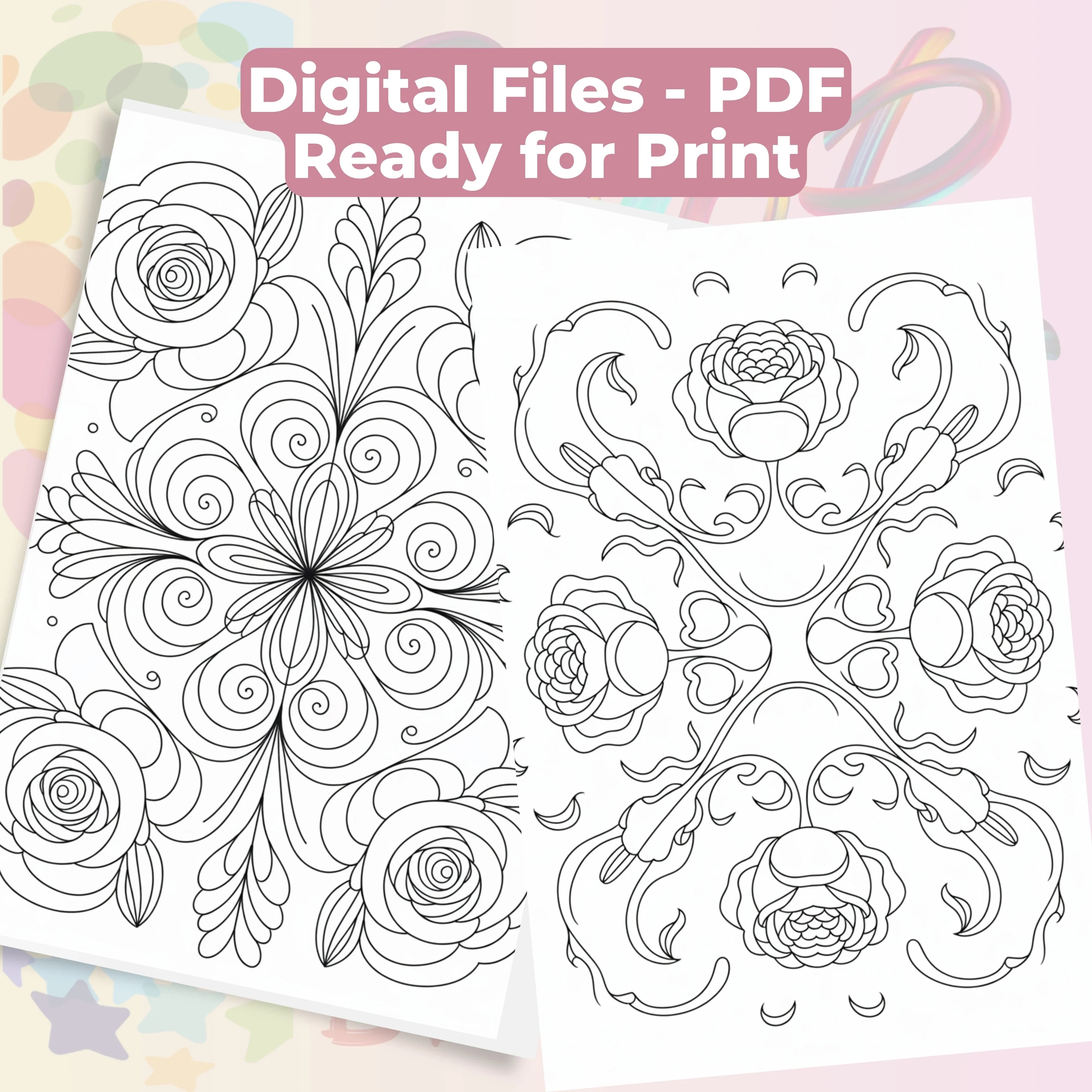Rose Mandala Coloring Book Bundle - CraftNest - Digital Crafting and Art