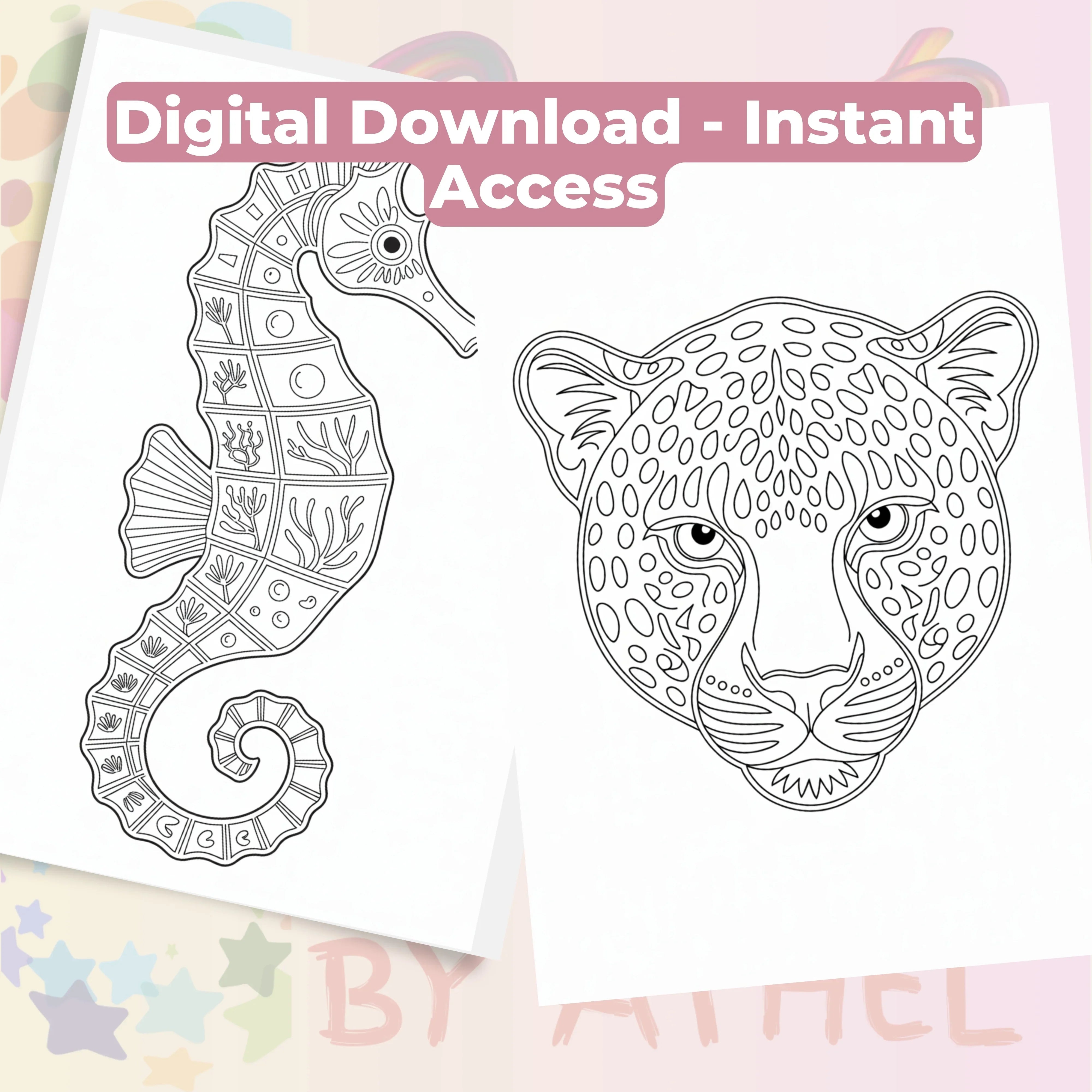 Zentangle & Monochrome Wild Animals Coloring Books Bundle - CraftNest - Digital Crafting and Art