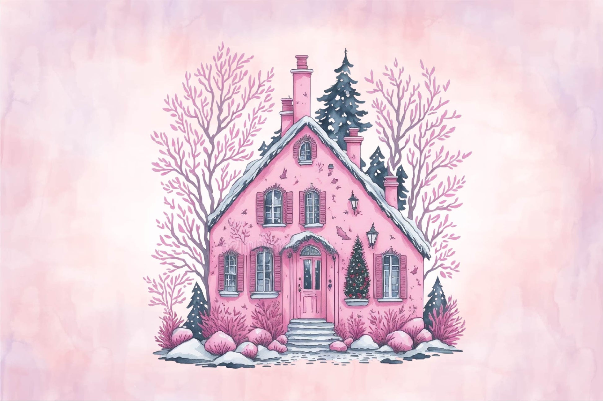 Pink Christmas House Clipart Bundle - CraftNest - Digital Crafting and Art
