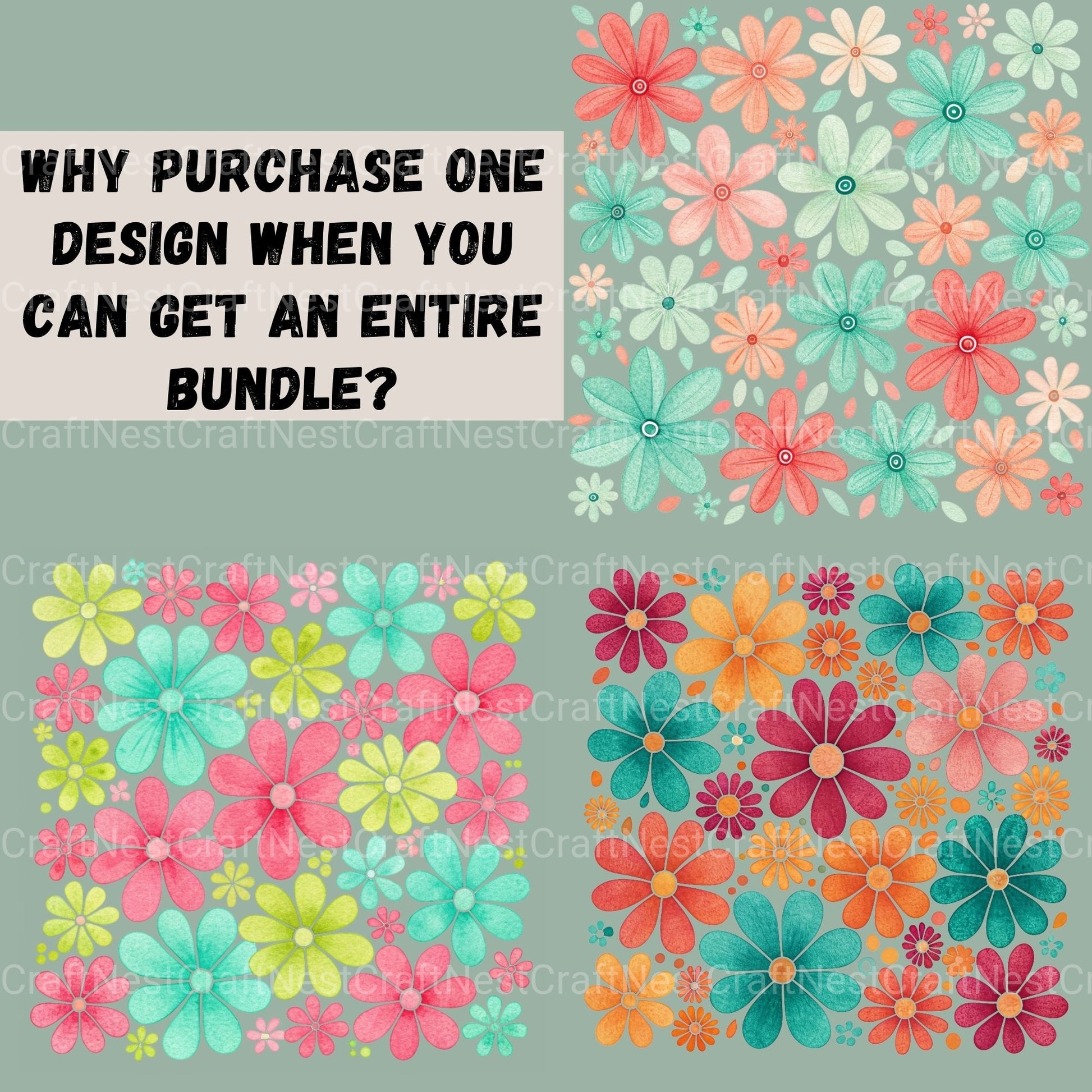 Flowers Square Retro Clipart Bundle - CraftNest - Digital Crafting and Art