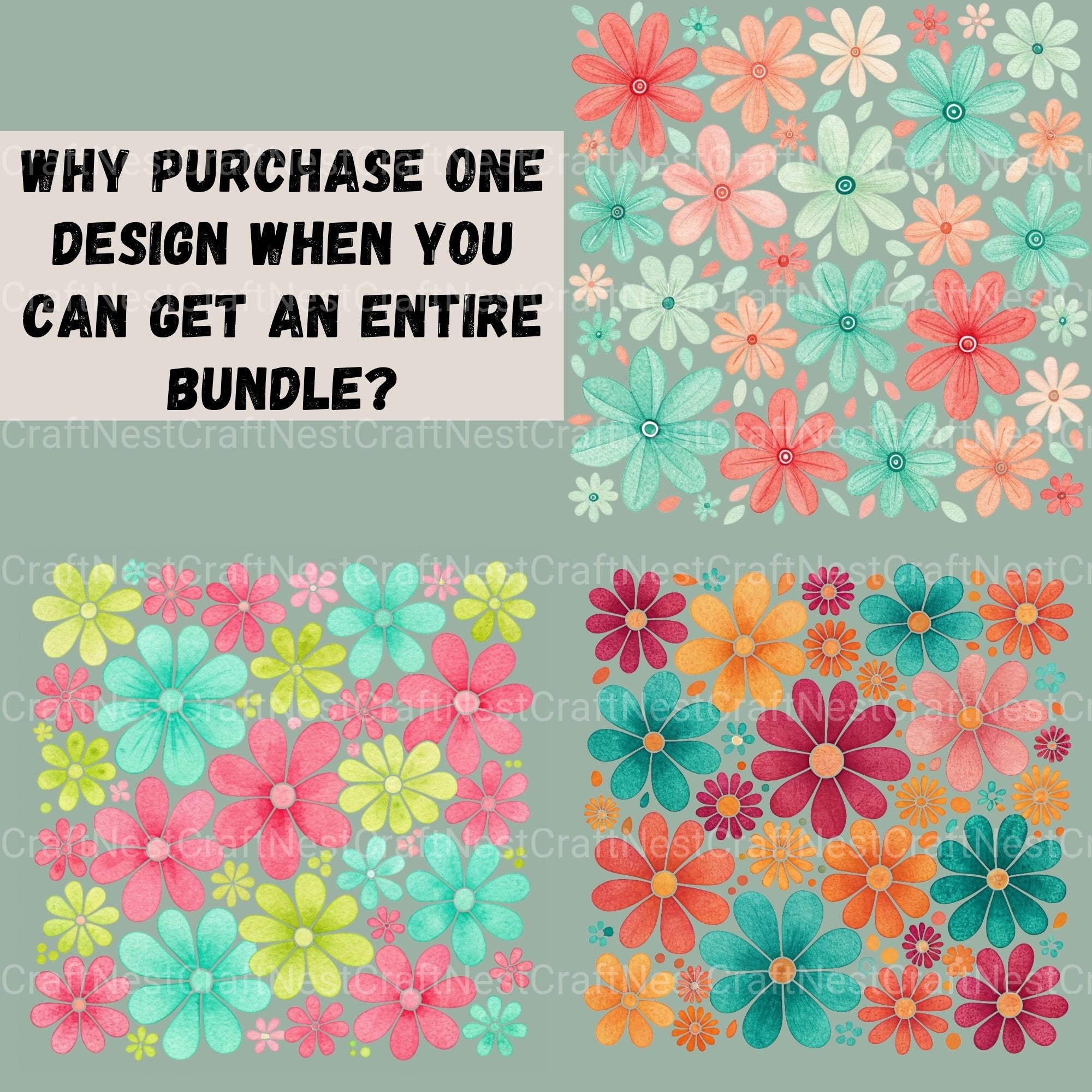 Flowers Square Retro Clipart Bundle - CraftNest - Digital Crafting and Art