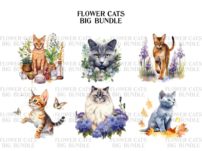 Flower Cats Clipart - CraftNest