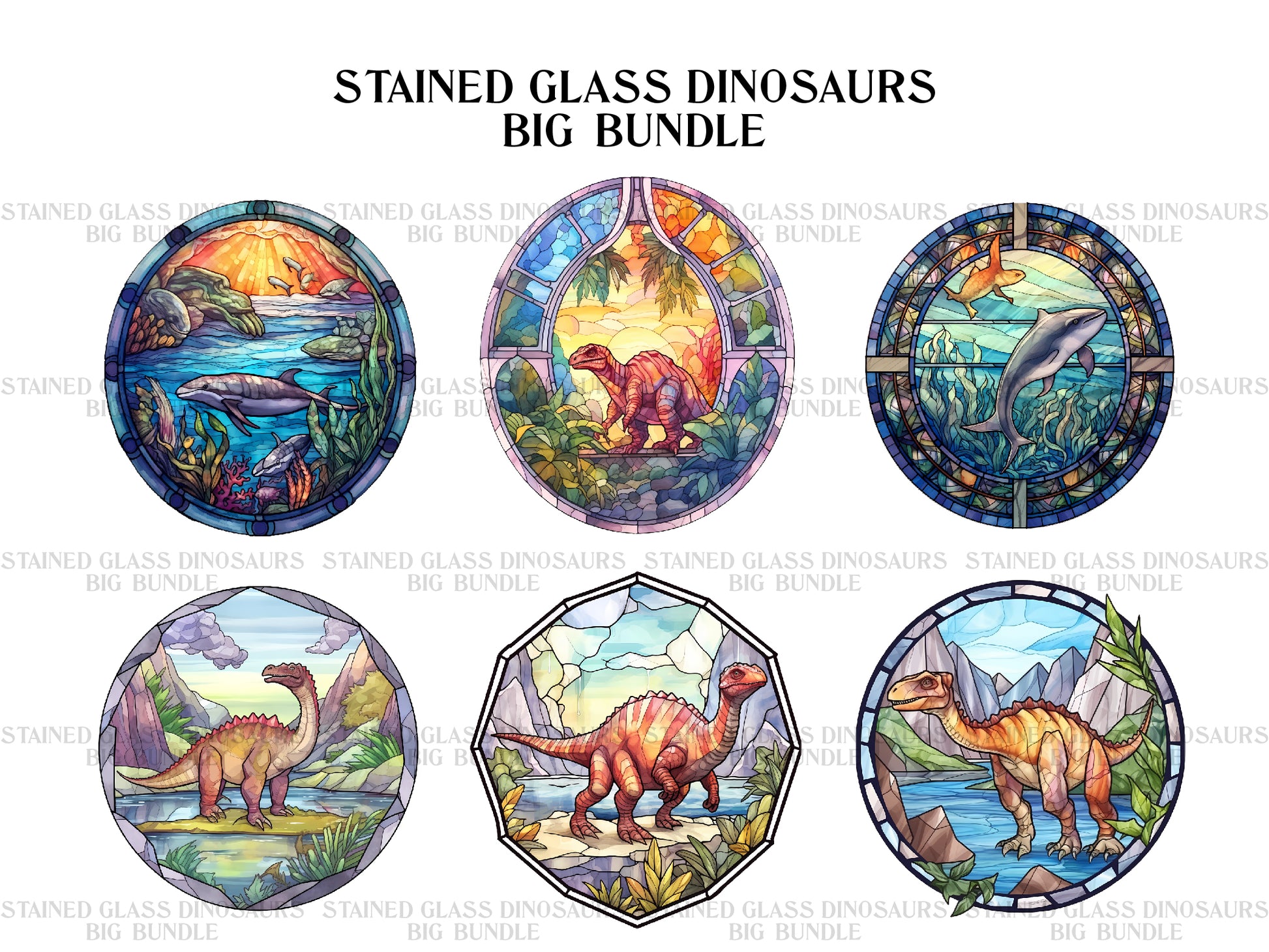 Stained Glass Dinosaurs Clipart - CraftNest