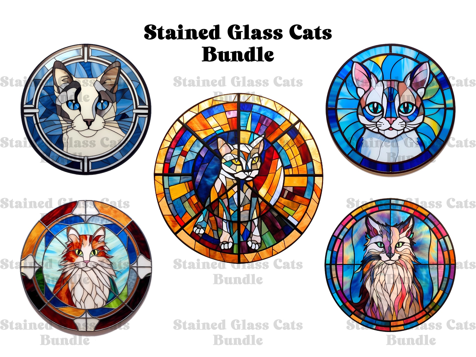 Stained Glass Cats Clipart - CraftNest