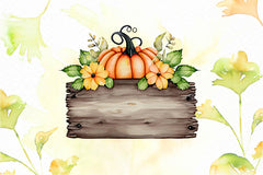 Wooden Sign Pumpkin Flower Clipart Bundle - CraftNest - Digital Crafting and Art