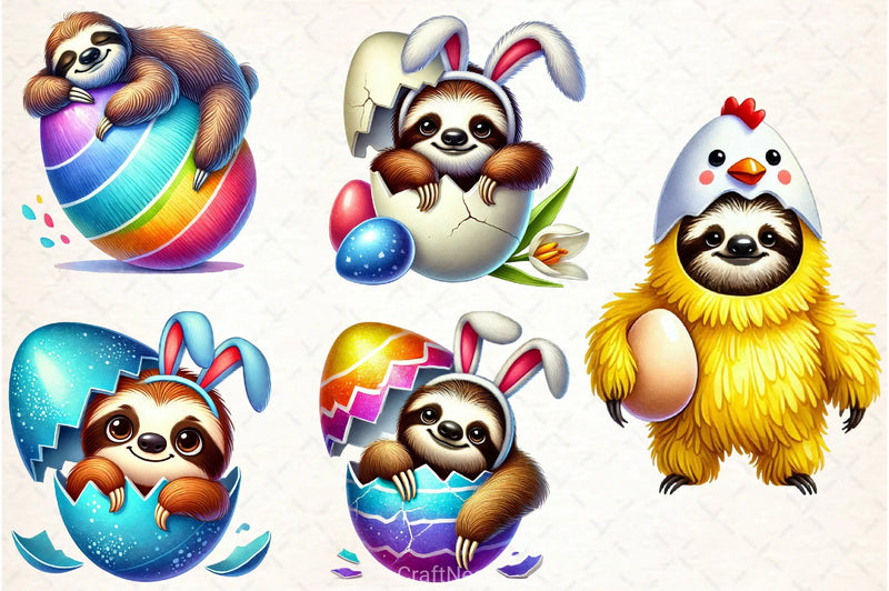 Easter Sloth Clipart Bundle - CraftNest - Digital Crafting and Art