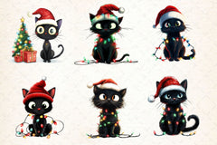 Funny Christmas Black Cat Clipart Bundle 4 - CraftNest - Digital Crafting and Art