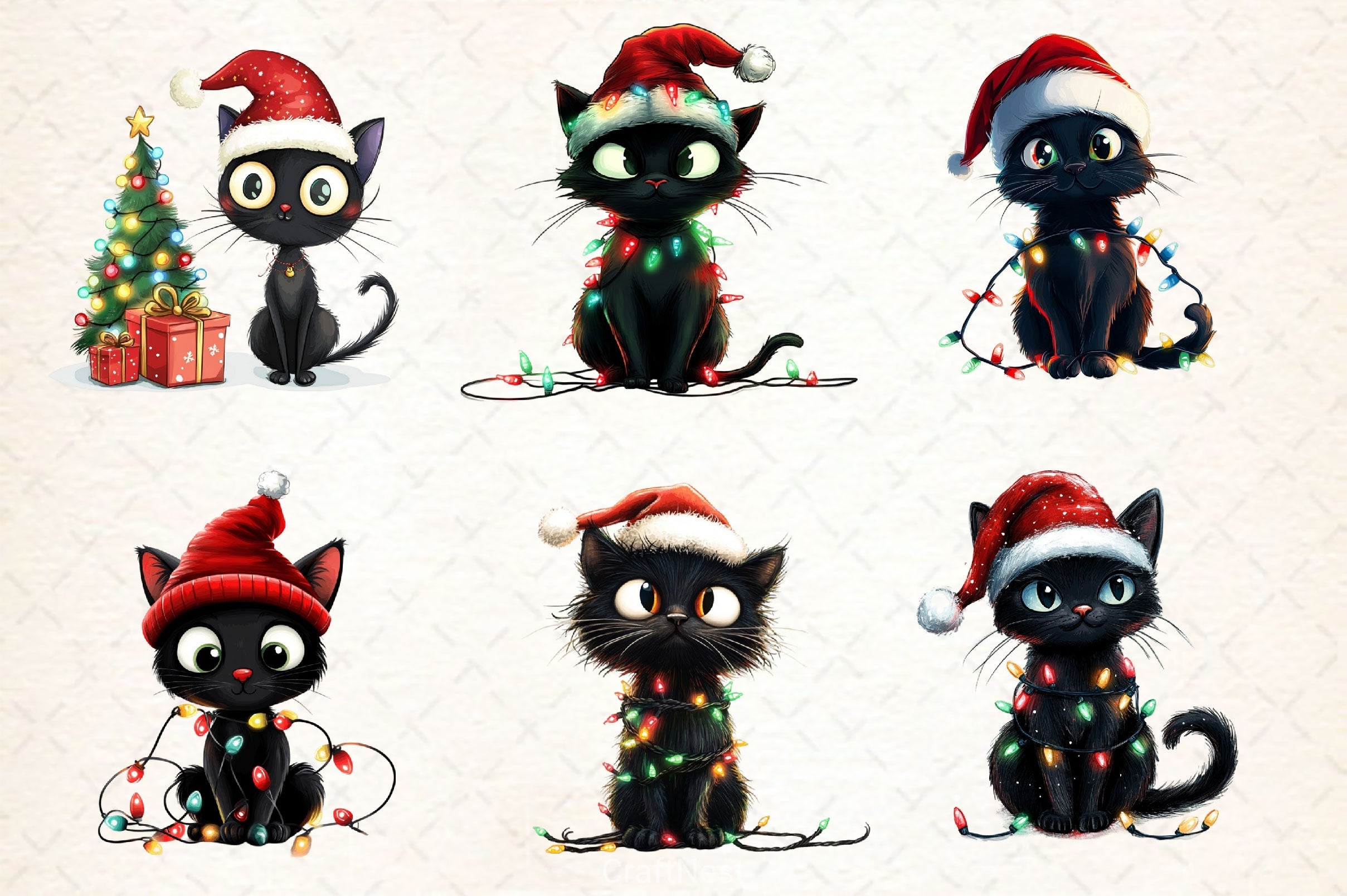 Funny Christmas Black Cat Clipart Bundle 4 - CraftNest - Digital Crafting and Art