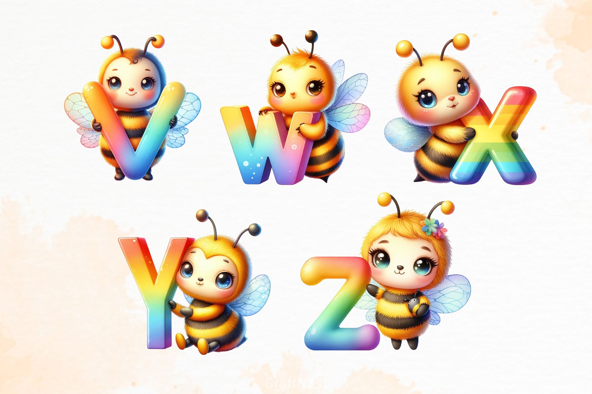 Cute Bee Alphabet Clipart Bundle - CraftNest - Digital Crafting and Art