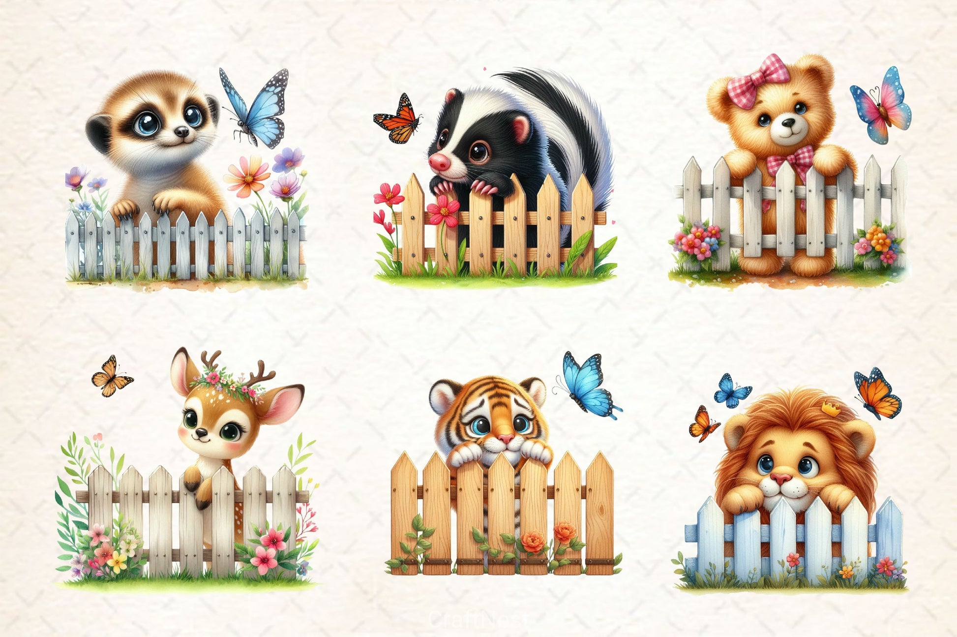 Funny Animal On Fence Clipart Bundle - CraftNest - Digital Crafting and Art