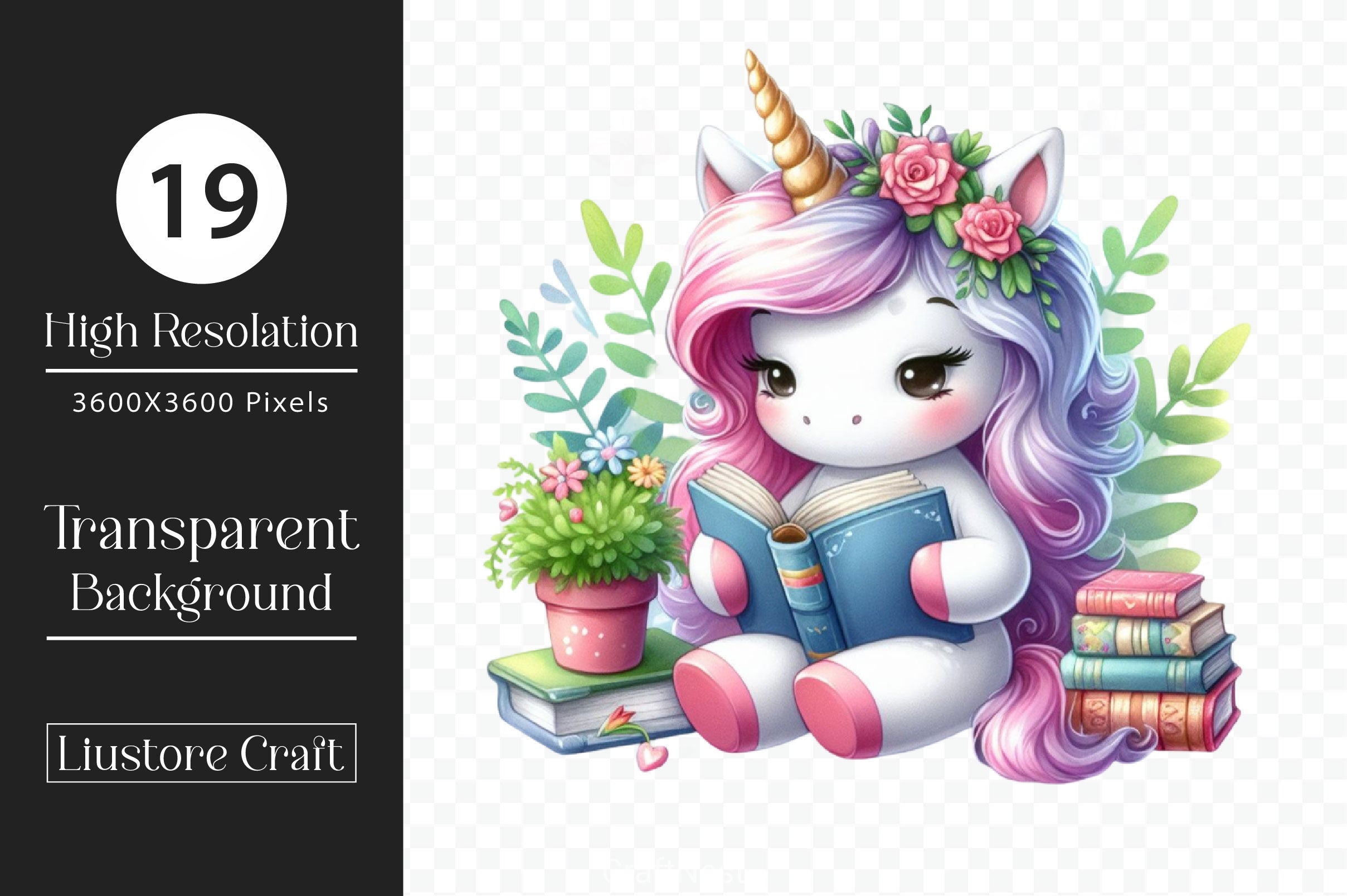 Cute Unicorn Reading A Book Clipart Bundle - CraftNest - Digital Crafting and Art