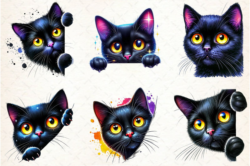 Black Cat Peeking Clipart Bundle - CraftNest - Digital Crafting and Art