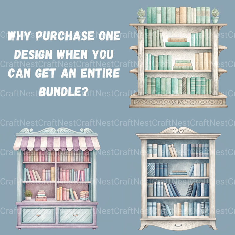 Book Shop & Bookshelves Clipart Bundle - CraftNest - Digital Crafting and Art
