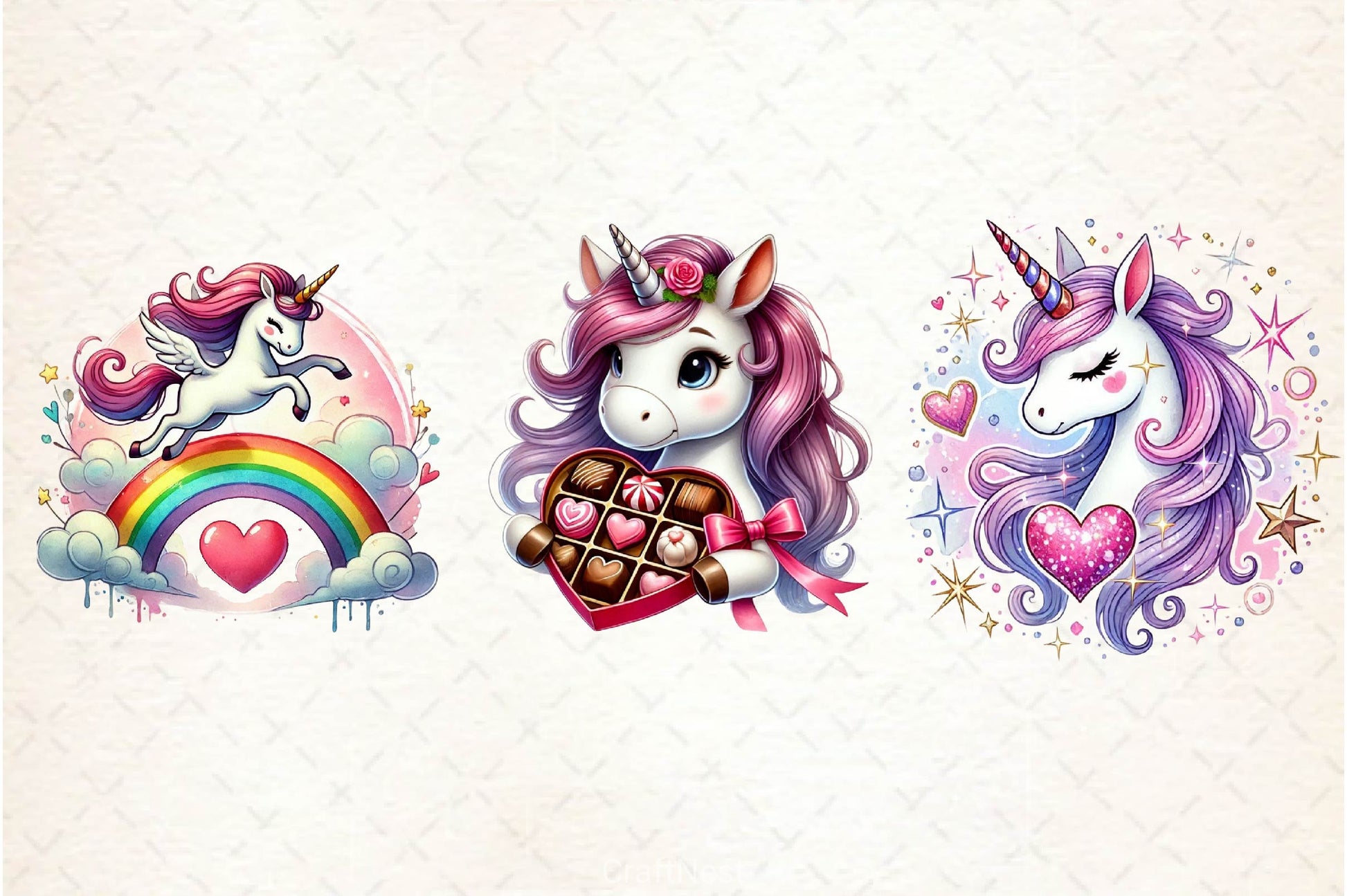 Cute Valentines Day Unicorn Clipart Bundle 3 - CraftNest - Digital Crafting and Art