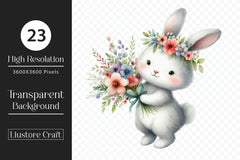 Bunny With Flowers Clipart Bundle - CraftNest - Digital Crafting and Art