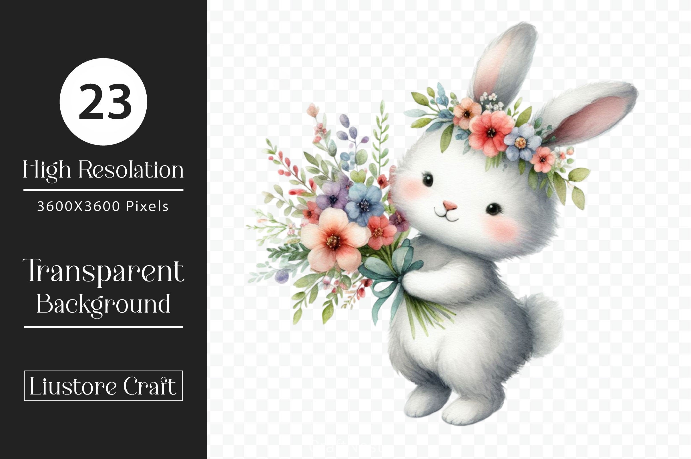 Bunny With Flowers Clipart Bundle - CraftNest - Digital Crafting and Art