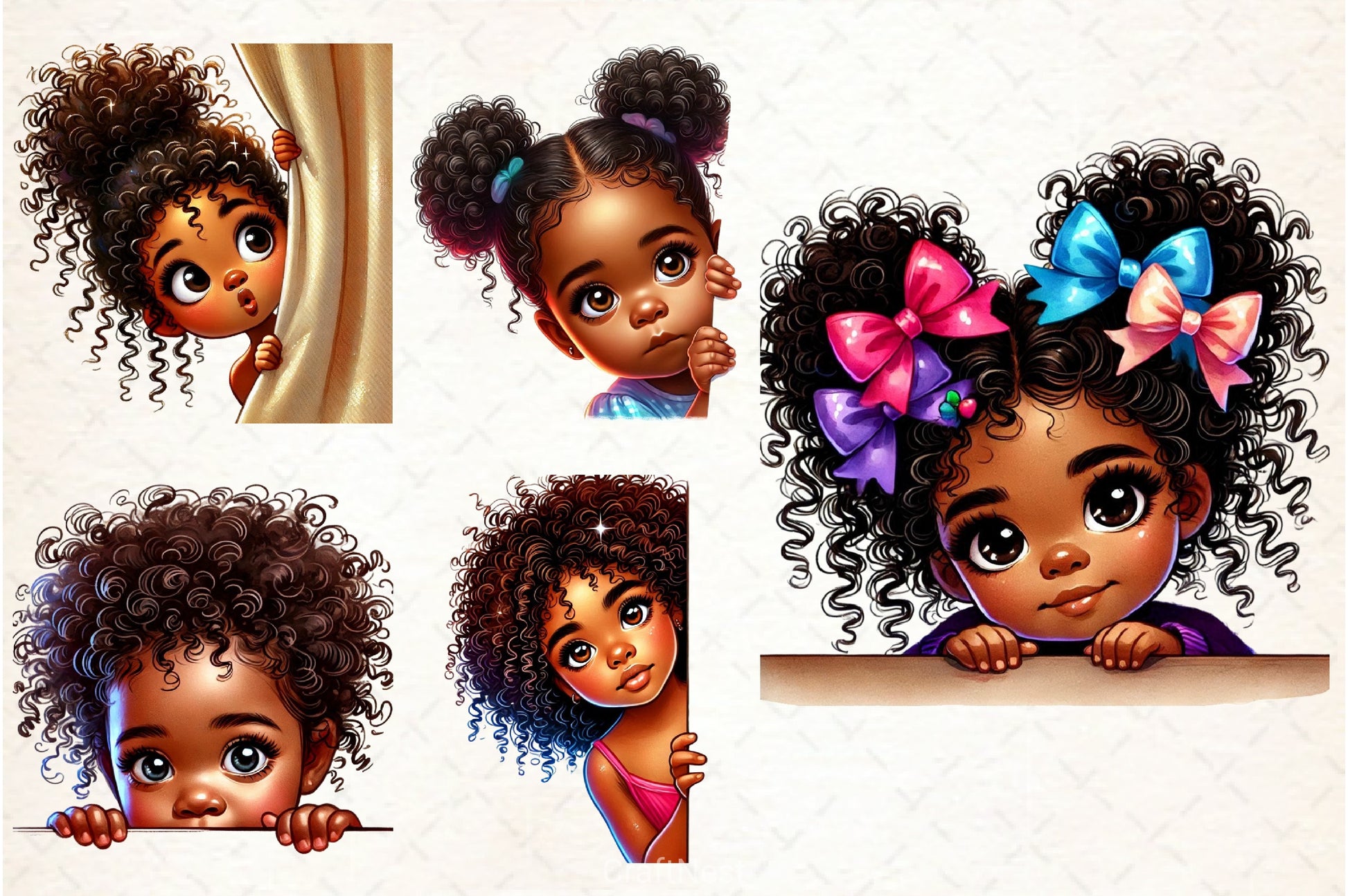 Peeking African American Girl Clipart Bundle - CraftNest - Digital Crafting and Art