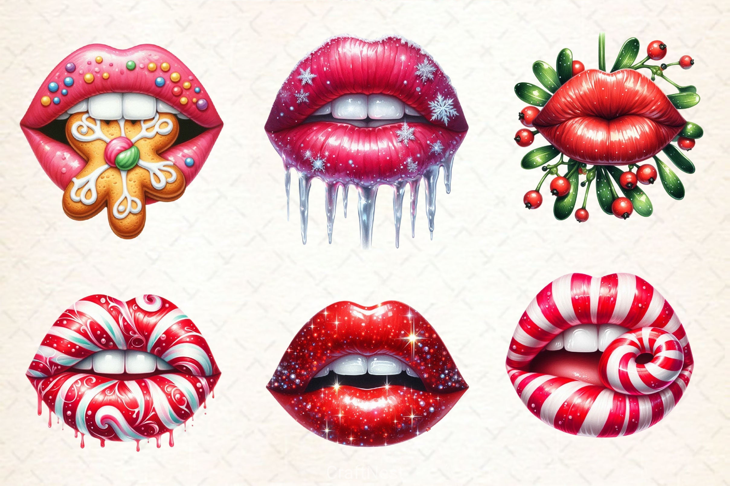 Christmas Lips Christmas Clipart Bundle - CraftNest - Digital Crafting and Art