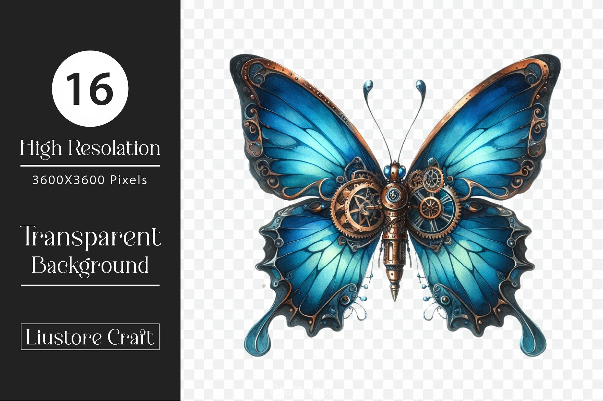 Blue Steampunk Butterfly Clipart Bundle - CraftNest - Digital Crafting and Art