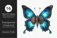 Blue Steampunk Butterfly Clipart Bundle - CraftNest - Digital Crafting and Art