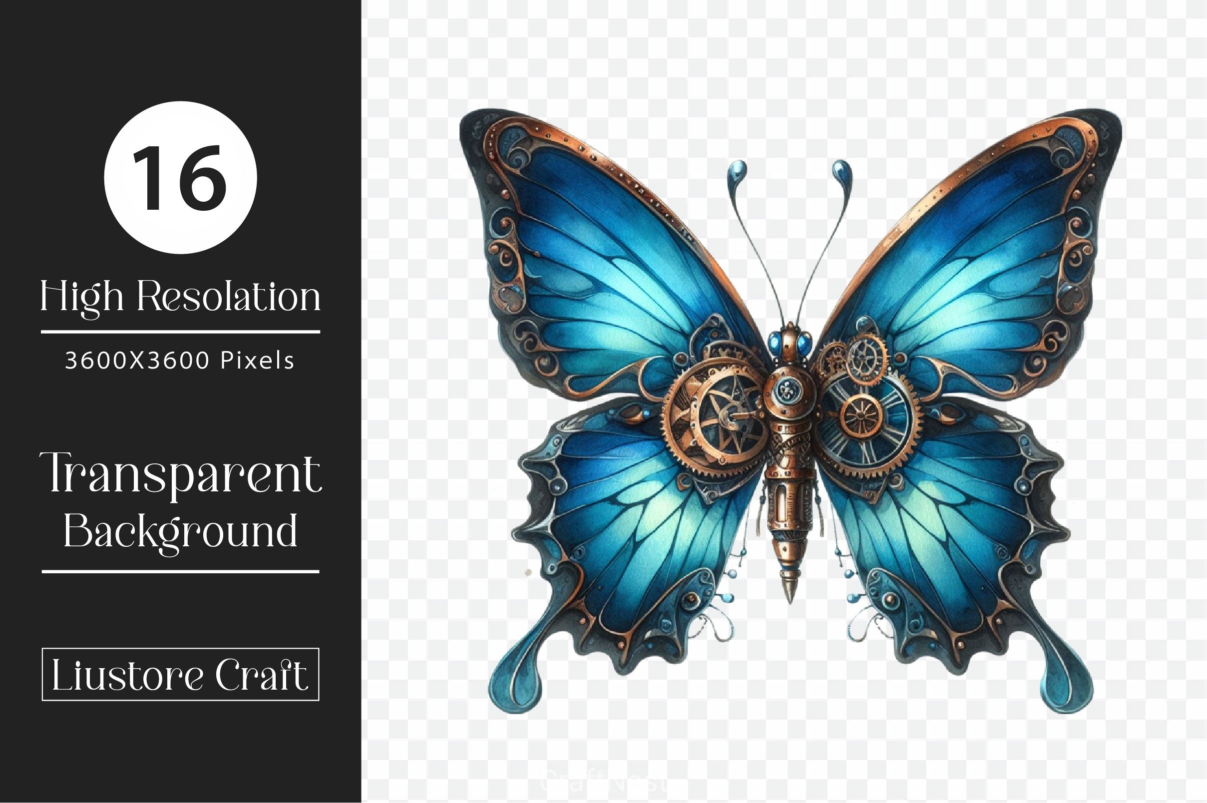 Blue Steampunk Butterfly Clipart Bundle - CraftNest - Digital Crafting and Art