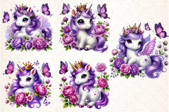 Purple Princess Unicorn Clipart Bundle - CraftNest - Digital Crafting and Art