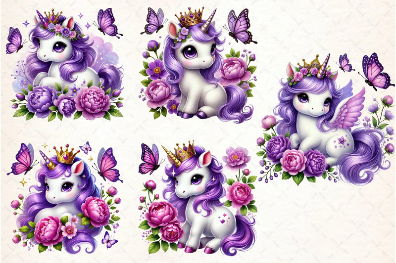 Purple Princess Unicorn Clipart Bundle - CraftNest - Digital Crafting and Art