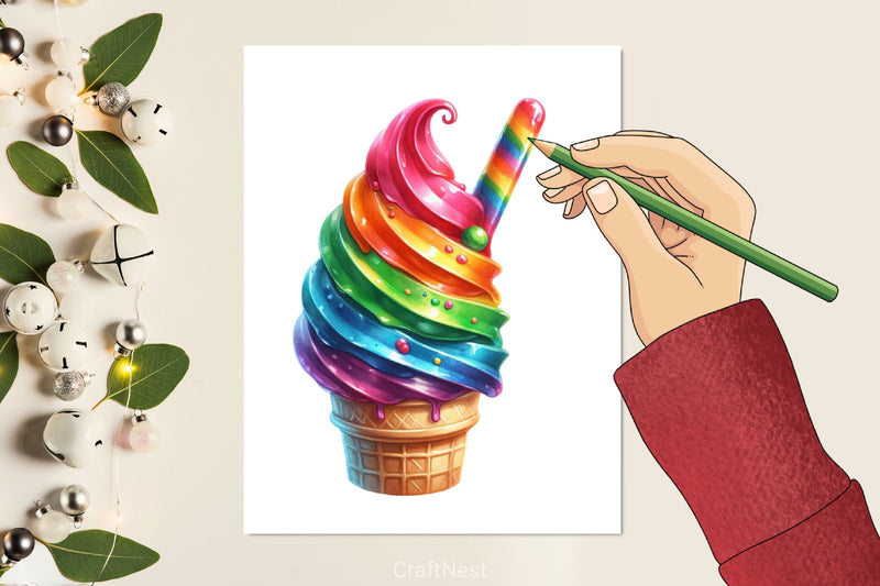 Rainbow Ice Cream Clipart Bundle - CraftNest - Digital Crafting and Art