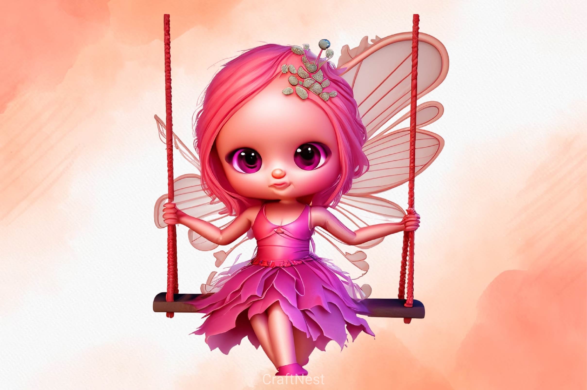 Pink Cute Autumn Fairy With Swing Clipart Bundle - CraftNest - Digital Crafting and Art