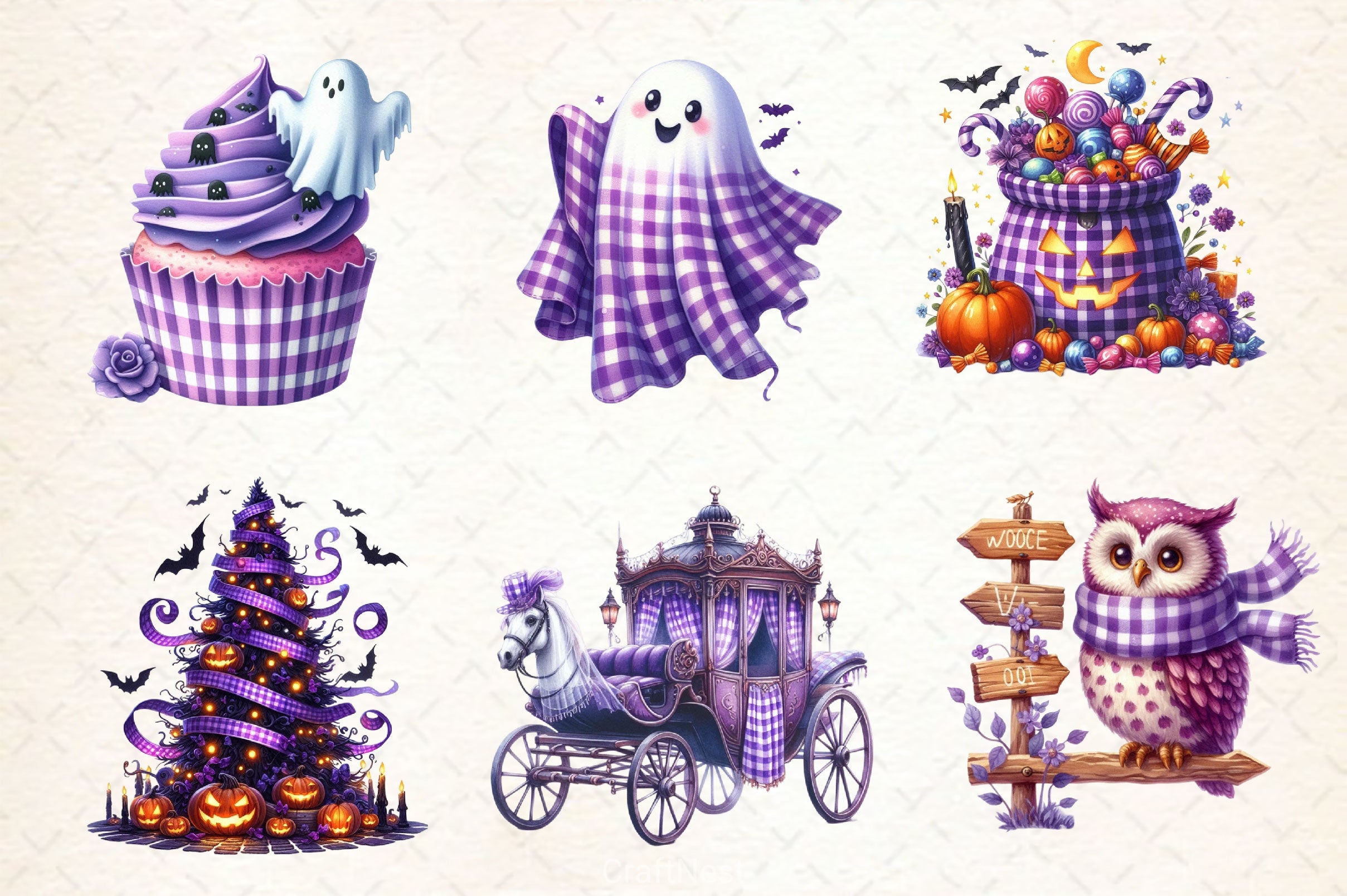 Purple Gingham Halloween Clipart Bundle - CraftNest - Digital Crafting and Art