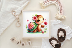 Turtle With Flower Clipart Bundle 2 - CraftNest - Digital Crafting and Art