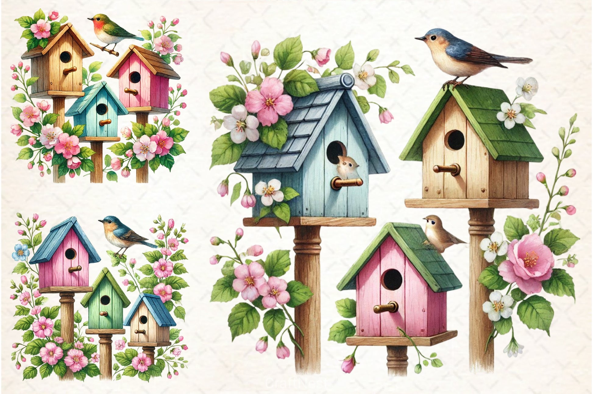 Spring Birdhouse Clipart Bundle - CraftNest - Digital Crafting and Art