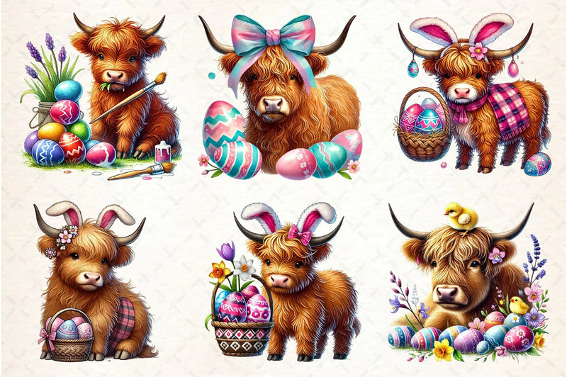 Highland Cow Easter Clipart Bundle - CraftNest - Digital Crafting and Art